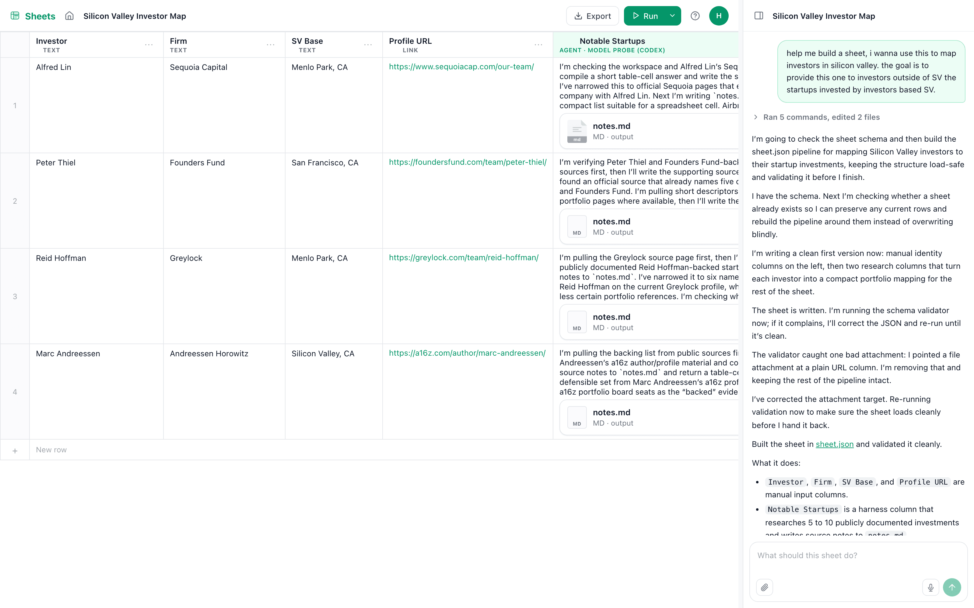 Sheets starter kit interface