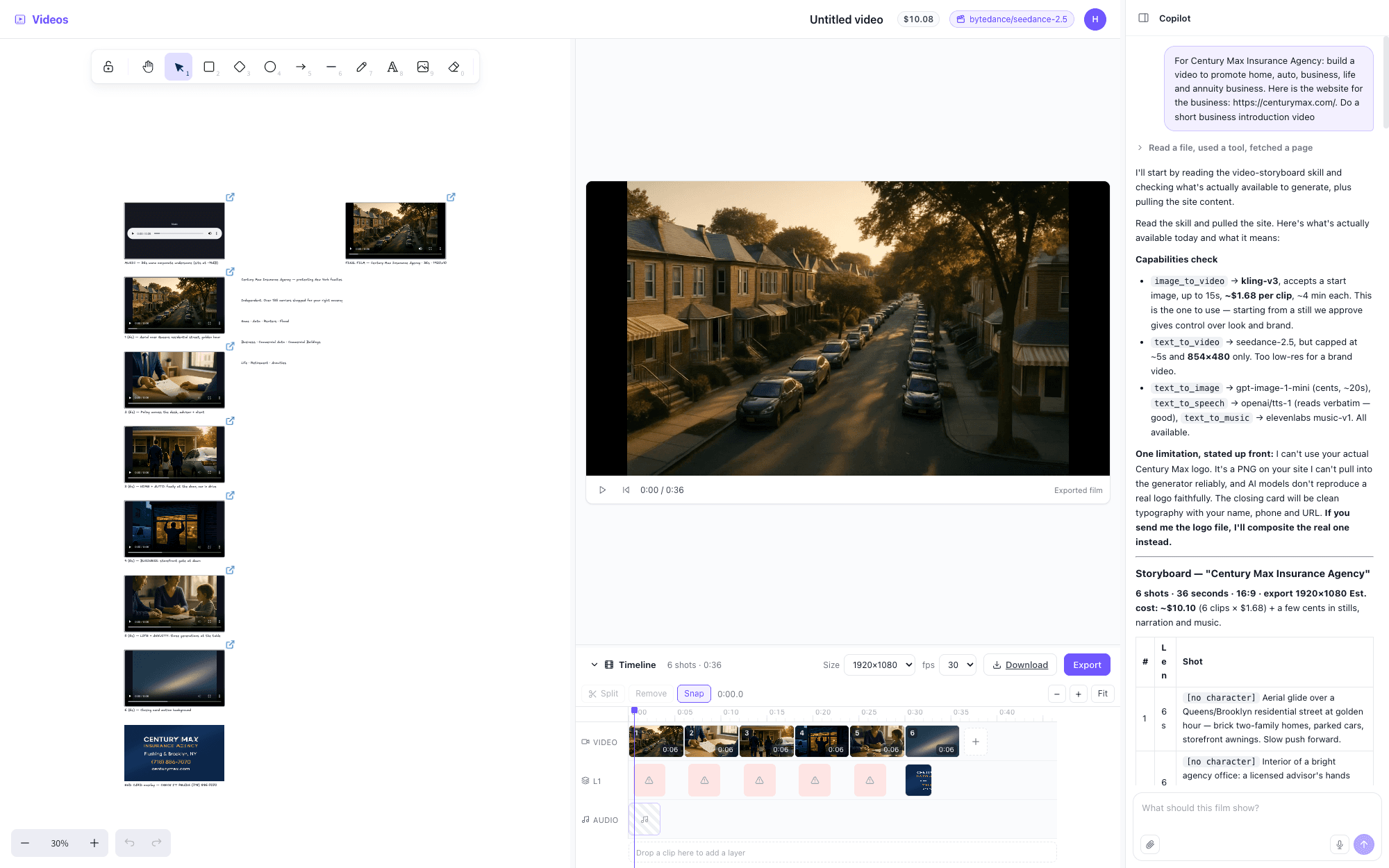 Videos starter kit interface