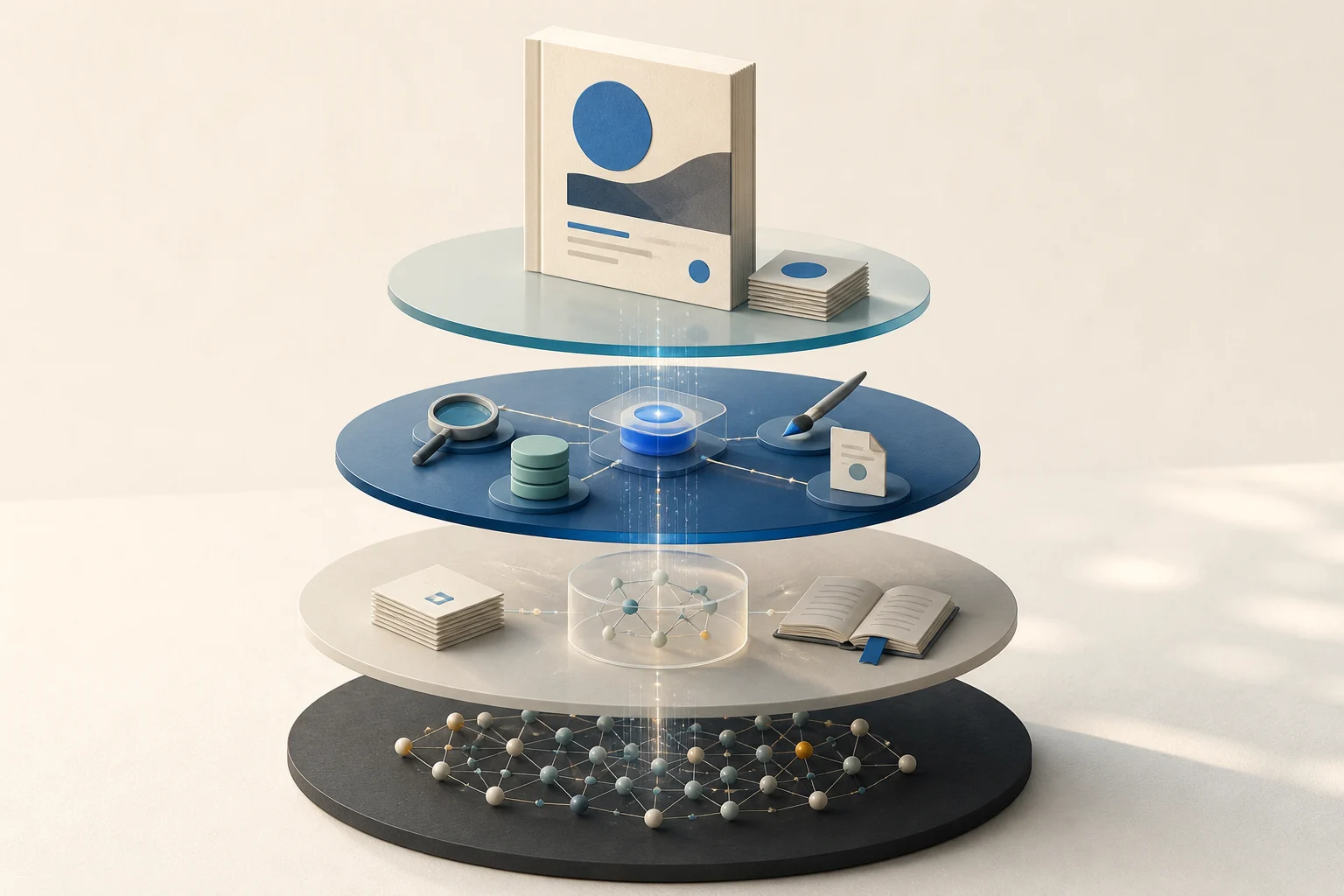 Four connected layers turning model intelligence into a finished product artifact