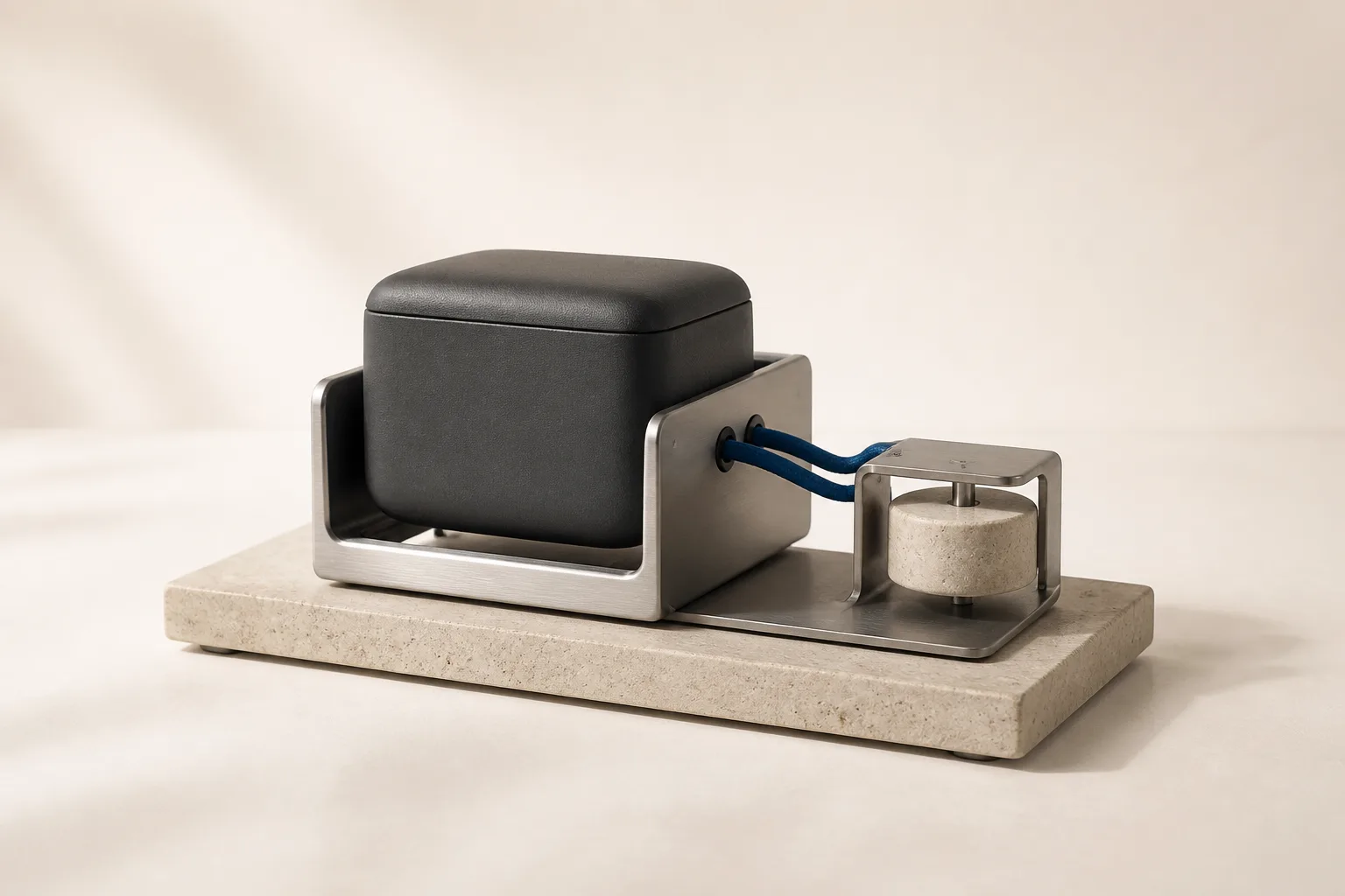 A sealed agent module seated in a larger service cradle that powers and carries it, representing infrastructure a vendor operates for you